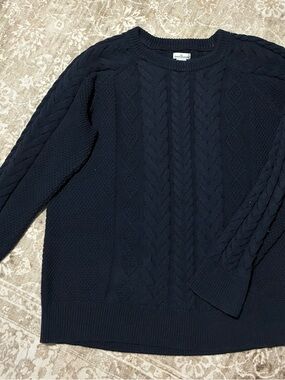 L.L. Bean Navy Cable-Knit Crewneck Sweater